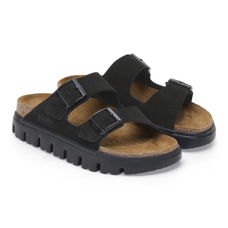 Birkenstock Arizona platform semsket skinn svart smal