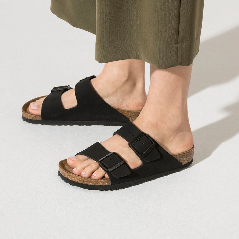 Birkenstock Arizona SFB svart nubuck skinn smal