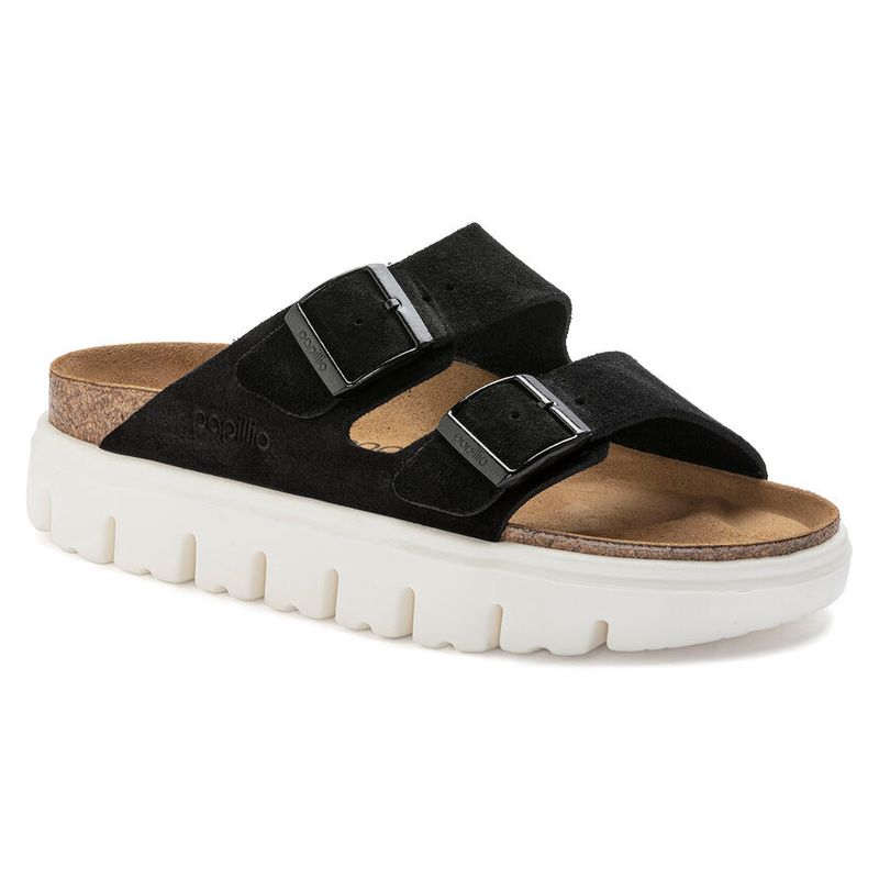 Birkenstock Arizona platform semsket skinn svart smal