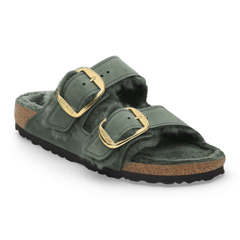 Birkenstock Arizona Big Buckle thyme oljet skinn lammeull smal