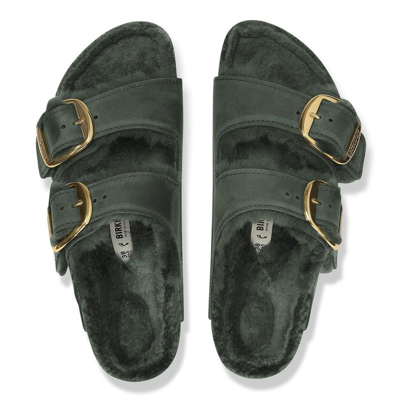 Birkenstock Arizona Big Buckle thyme oljet skinn lammeull smal