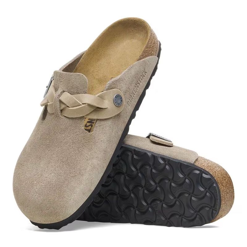 Birkenstock Boston Braided Taupe flettet semsket skinn smal