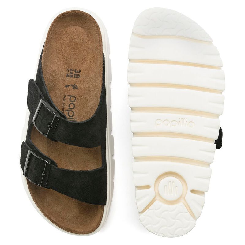 Birkenstock Arizona platform semsket skinn svart smal
