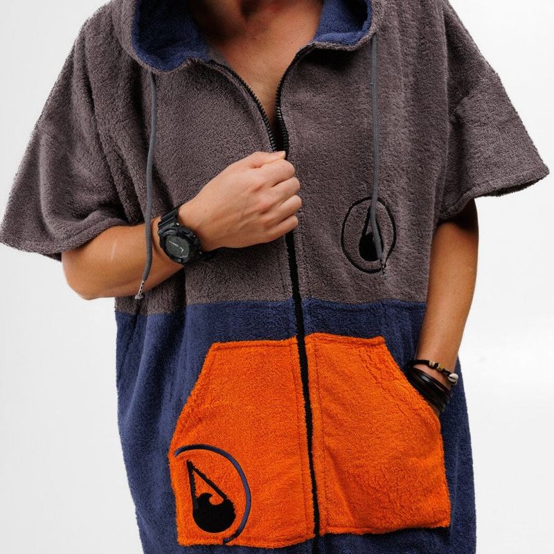 Poncho håndkle Shany m zip grå/blå/oransje L