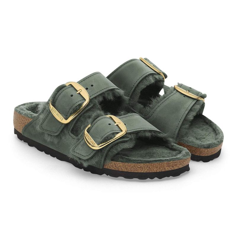 Birkenstock Arizona Big Buckle thyme oljet skinn lammeull smal