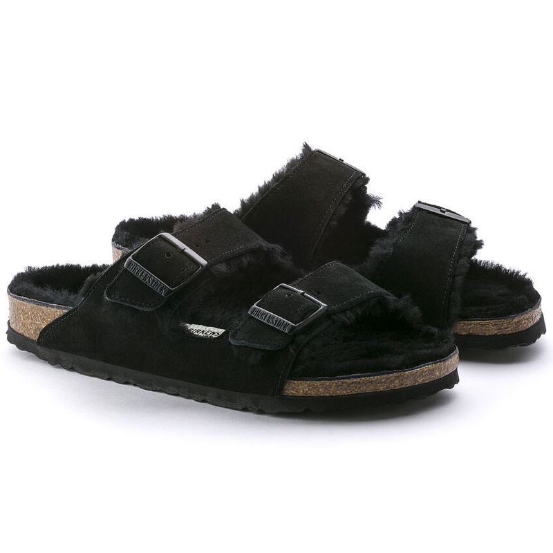Birkenstock Arizona Shearling svart semsket skinn/lammeull smal