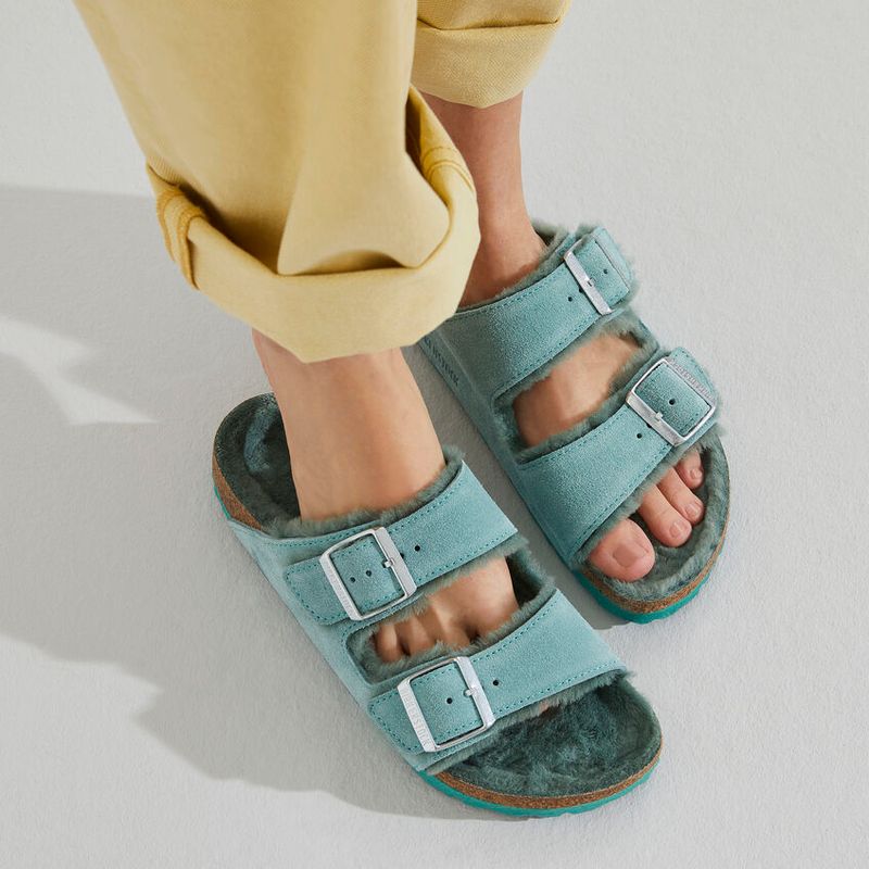 Birkenstock Arizona Shearling Beryl semsket skinn/lammeull smal