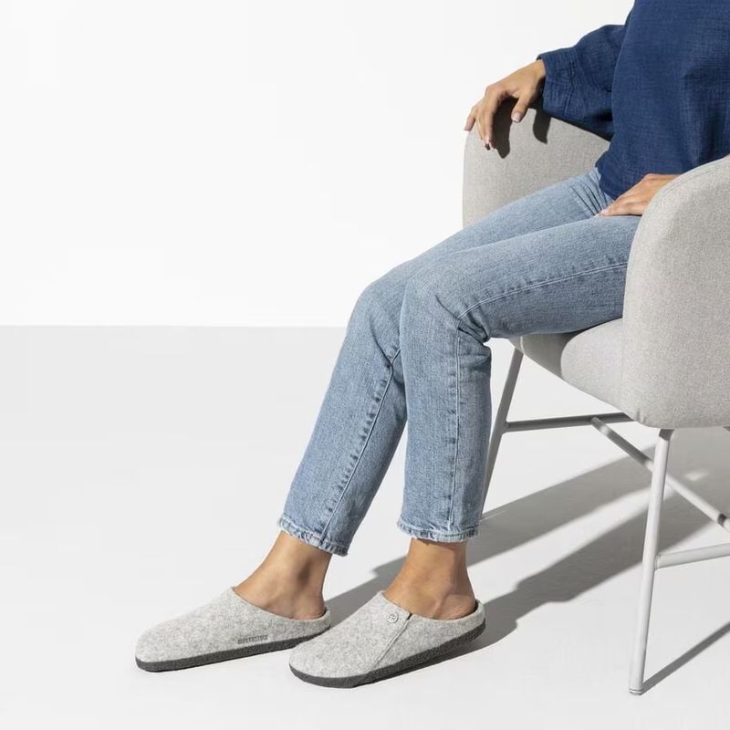Birkenstock Zermatt Lysegrå tøffel ullfleece smal