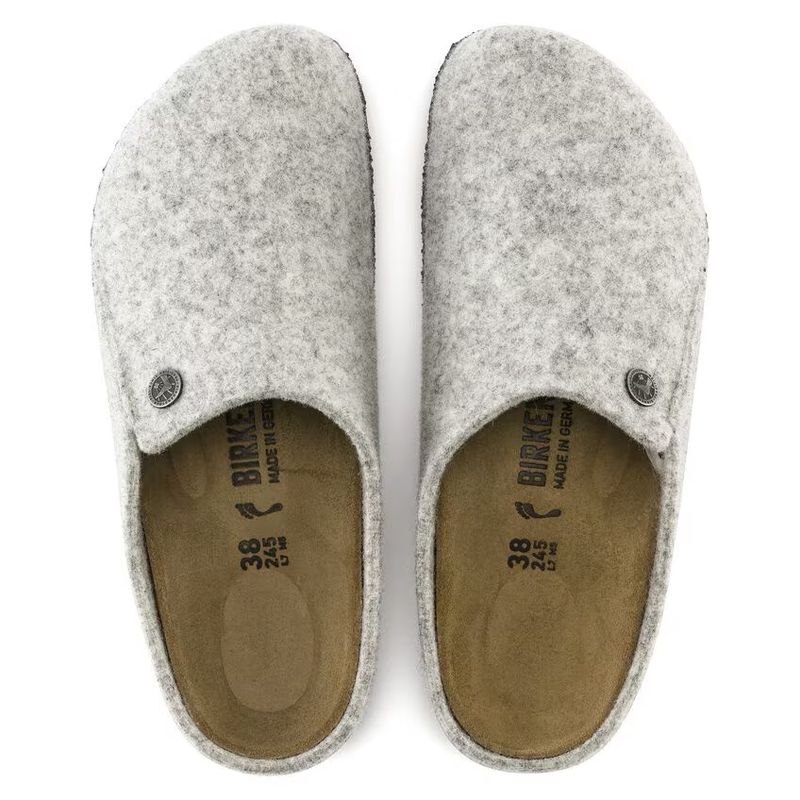 Birkenstock Zermatt Lysegrå tøffel ullfleece smal
