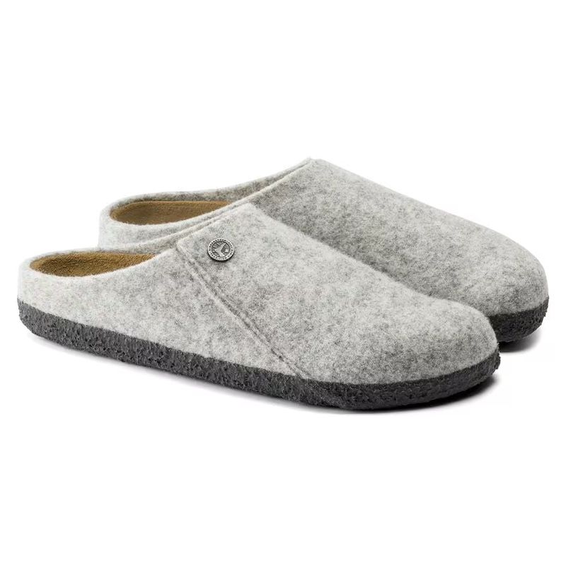Birkenstock Zermatt Lysegrå tøffel ullfleece smal