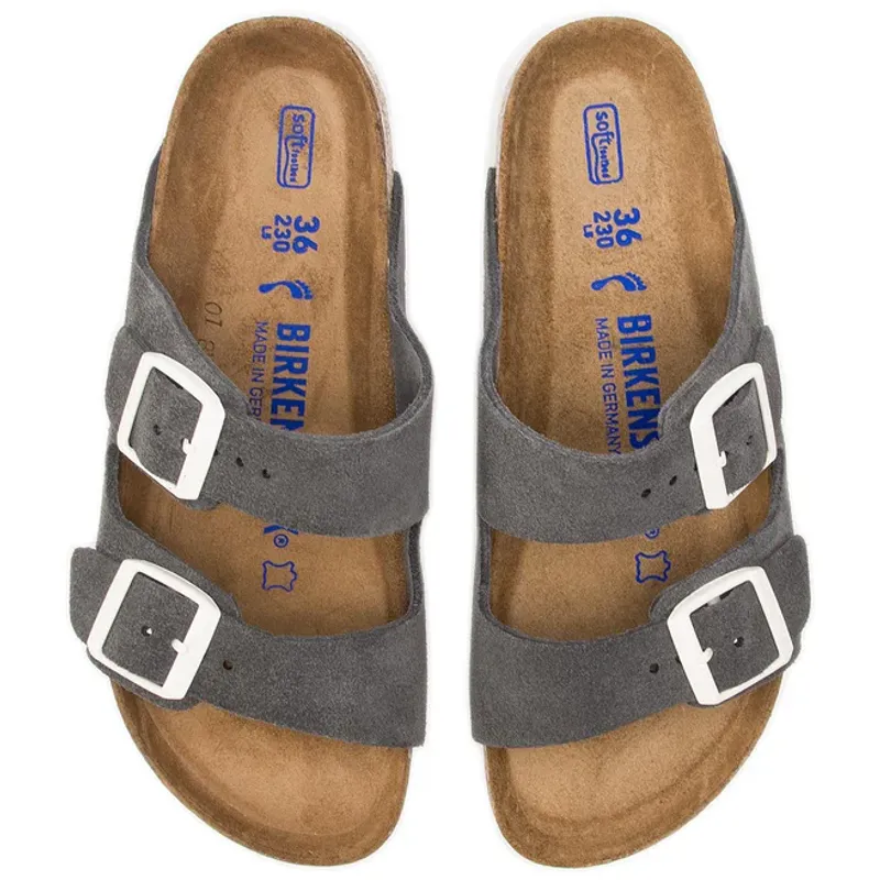 Birkenstock Arizona SFB gunmetal semsket skinn smal myk
