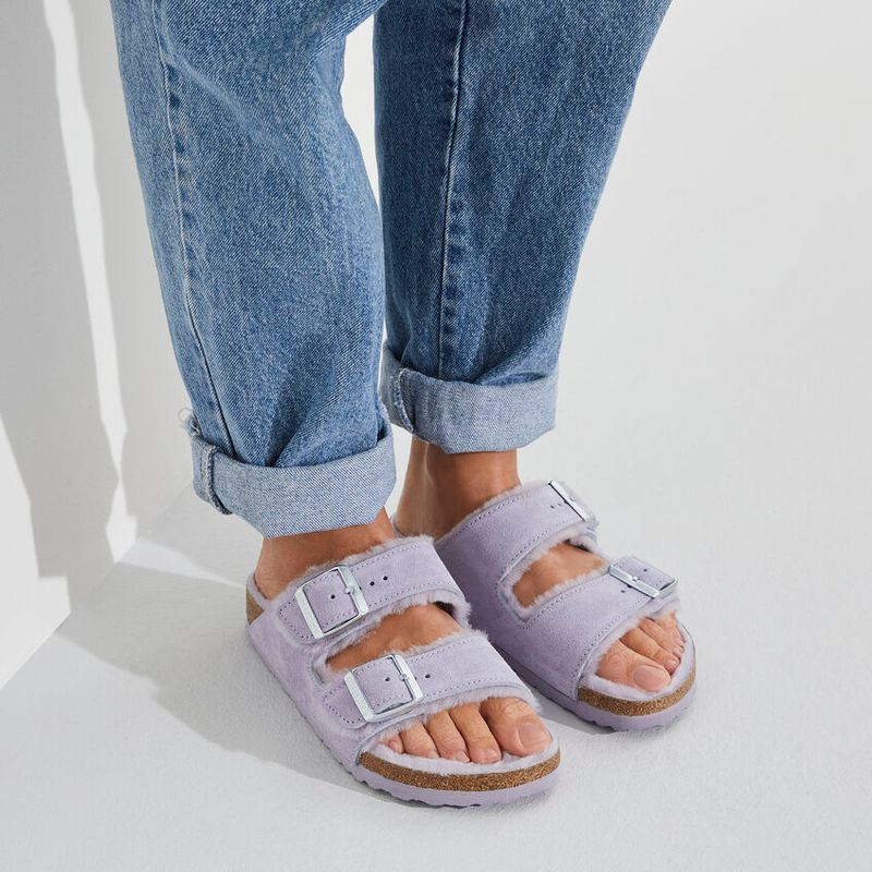 Birkenstock Arizona Shearling purple fog semsket skinn/lammeull 
