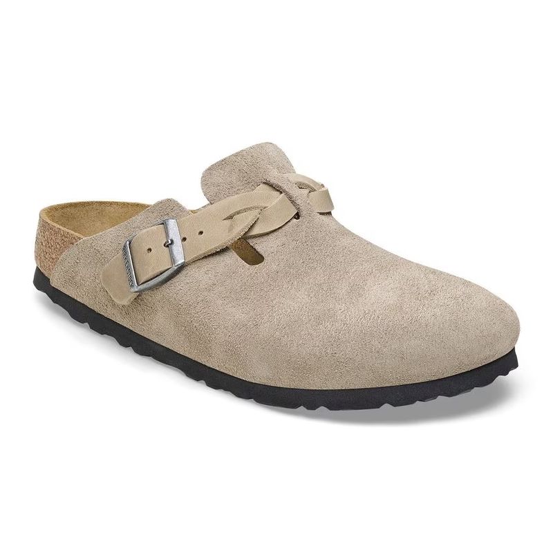 Birkenstock Boston Braided Taupe flettet semsket skinn smal