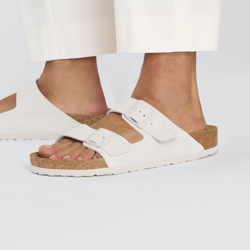 Birkenstock Arizona antikk hvit semsket skinn smal