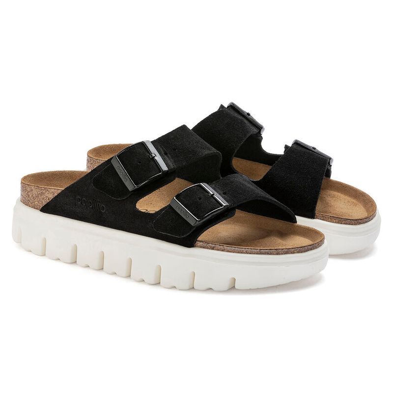 Birkenstock Arizona platform semsket skinn svart smal
