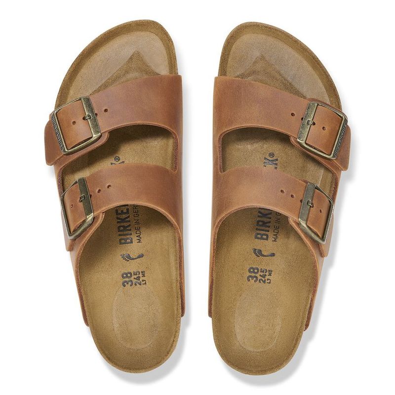 Birkenstock Arizona Cognac oljet nubuck skinn smal